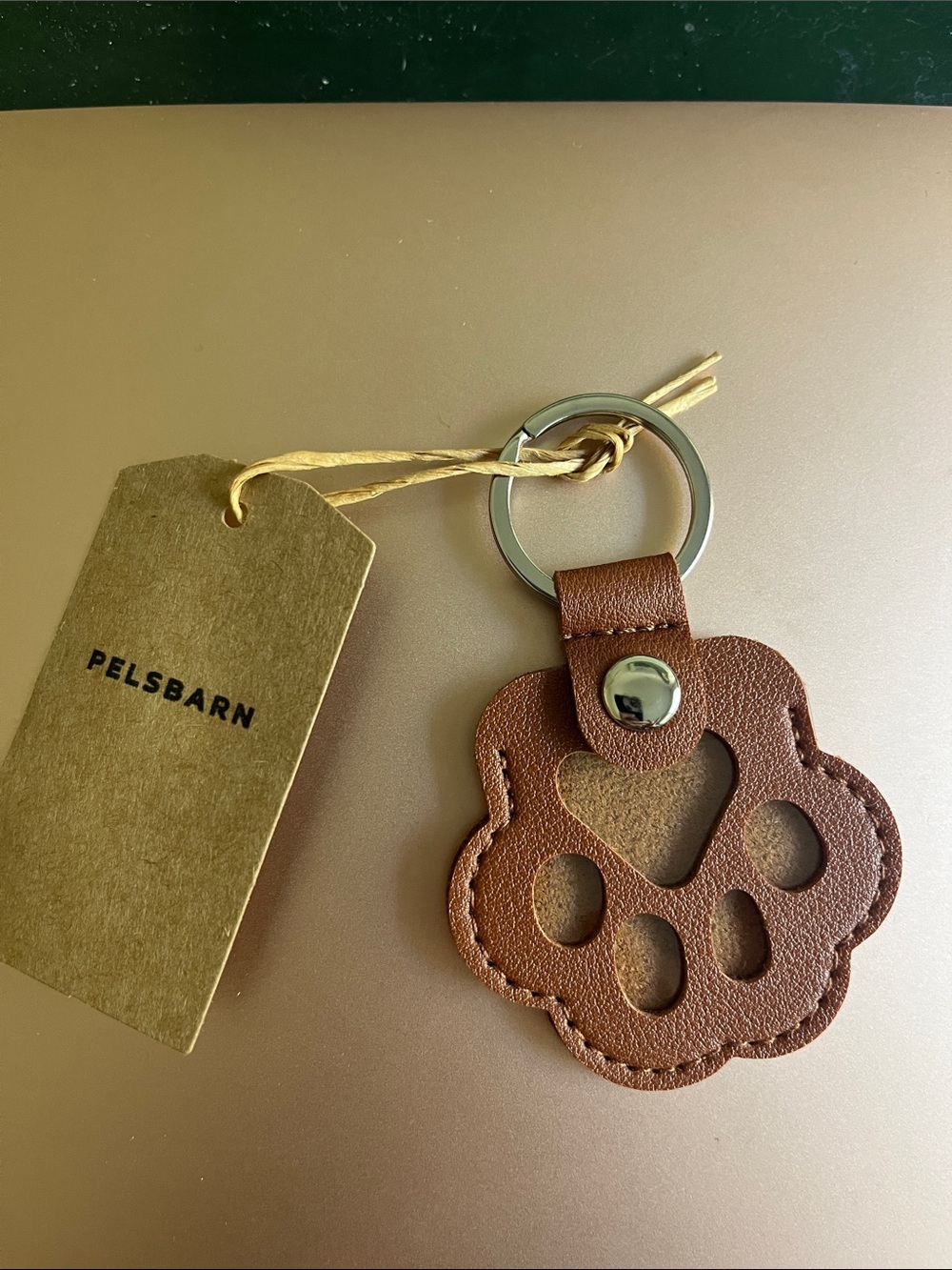 Brown Leather Dog Paw Keychain
